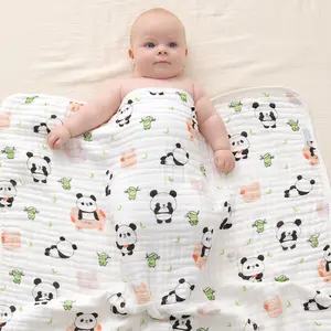 Wholesale Organic Muslin Swaddle Bamboo Cotton Fabric Blanket Newborn Quilt Bath Towel Muslim Baby Blankets