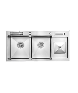 Évier de cuisine <span class=keywords><strong>en</strong></span> acier inoxydable Éviers de cuisine à <span class=keywords><strong>double</strong></span> cuvette Évier de cuisine fait main avec poubelle - Product Image 1