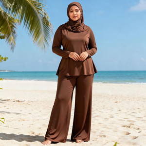 Elegante Sólido Impreso Musulmán Unisex Burkini Longitud Completa 3 Piezas Modesto Traje de Baño con Hijab Poliéster/Nylon UPF50 + - Product Image 3