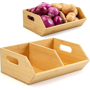 Bamboo Storage Box With Compartments For <b>Kitchen</b> Food <b>Pantry</b> Organizing Desktop Storage Container Solid Color Wooden F52 - Product Image 1
