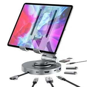 8 In 1 Aluminum Alloy Tablet Stand Hub Adjust Foldable Multiport Usb C To Hubs 8 Port For Phone Stand Holder