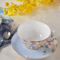 Ensemble de tasses à café et soucoupes en porcelaine fine de haute qualité, motif floral européen, vente en gros
