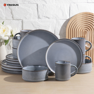 Service de table en céramique élégant et personnalisé, 16 pièces, avec assiettes et bols en grès, finition réactive de luxe - Product Image 5