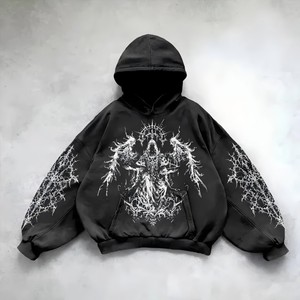 Custom Logo Regular Fit Streetwear Fleece Heavyweight Men's Winter Solid Hooded <b>Gothic</b> <b>Hoodie</b> Drop Shoulder Full Zip 100% Cotton - Product Image 2
