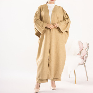Áo Cardigan Trơn Kiểu Hồi Giáo Trang Phục Hồi Giáo Ramadan EID Áo Kimono Vải Lanh Dubai Áo Abaya Dài Tay Màu Trơn Hở Phía Trước - Product Image 4