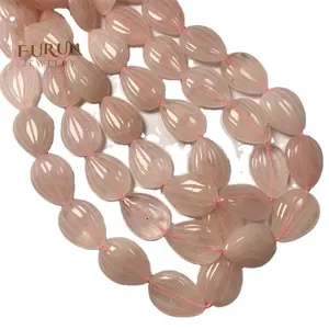 Natural pink rose quartz engraved flat drop pendant 18x25mm String Beads, Carved Pear Loose Beads Gemstone Sunflower Seed