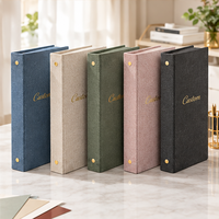 Classeur moderne en lin personnalisé à feuilles mobiles pour une gestion optimale du papier, idéal pour les cadeaux d'entreprise et les présentations.