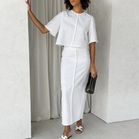 Ensemble deux pièces pour femmes, style français d'été, haut décontracté ample en coton et lin à manches courtes et robe longue à empiècements