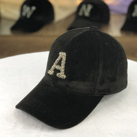 Casquette de baseball noire en velours avec strass et lettres, personnalisable, pour le printemps et l'hiver, style sport et mode, vente en gros