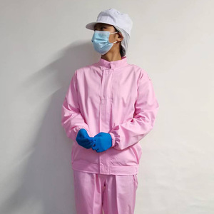 Conjunto de Ropa de Trabajo Antiestática de Dos Piezas Color Rosa de la Fábrica de Alimentos Zixi, con Cuello Alto y Mangas Largas, Resistente al Polvo - Product Image 2