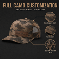 Casquette Trucker en Maille Camouflage Personnalisée avec Impression Intégrale sur la Visière Avant et la Maille, avec Patch en Cuir Monobloc pour les Marques de Streetwear