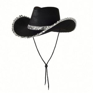 Sombrero de Vaquera para Mujer, de Tela No Tejida, con Borde de Lentejuelas, para Halloween, Carnaval, Festival, Fiesta de Vaqueros - Product Image 6
