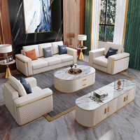 Élégant Ensemble de Mobilier de Salon Canapé en Cuir PU Blanc et Métal Doré Style Moderne