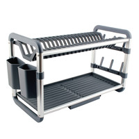 Porte-vaisselle en aluminium pour comptoir de cuisine, organisateurs de cuisine à 2 niveaux et support de rangement avec égouttoir et porte-couverts