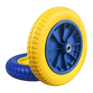 Pabrik pemasok roda PU ukuran standar kualitas stabil kuning 3.00-8 3.50-8 roda troli