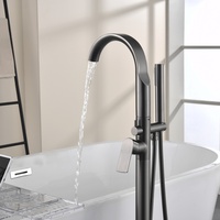 Robinet de baignoire sur pied à col de cygne, gris anthracite, avec douchette carrée à levier et arc élevé