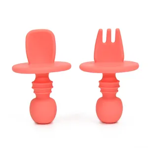 Wholesale Baby Feeding Utensils Toddler Training Soft Spoon And Fork Set Silicone Baby Spoons Feeder