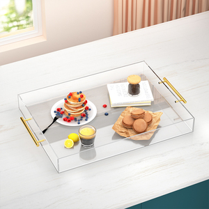 Tùy chỉnh thân thiện với môi trường không thấm nước khay <span class=keywords><strong>Acrylic</strong></span> trong suốt với tay cầm vàng phục vụ như một khay tắm thanh lịch hoặc Khay phục vụ - Product Image 2