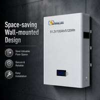 Batterie solaire LiFePO4 51,2V 100Ah 48V 5,12kWh 6000 cycles, système de stockage d'énergie domestique mural pour la sauvegarde de toute la maison