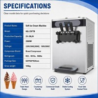 Mesin Es Krim Soft Serve Profesional 2000W 3 Rasa Komersial 28L/Jam Mesin Pembuat Es Krim Soft Otomatis Harga