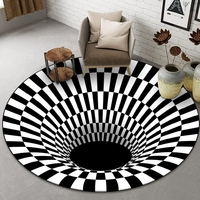 Tapis rond en polyester à illusion optique 3D fait à la machine, noir et blanc à carreaux, best-seller pour le salon et la chambre à coucher