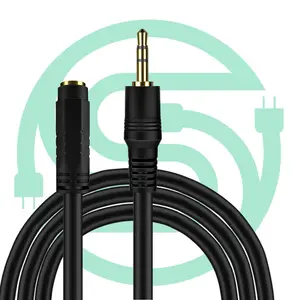 Cable de extensión para auriculares, aux conector de audio de 3,5mm, negro, 24k, chapado en oro, macho-hembra, venta al por mayor