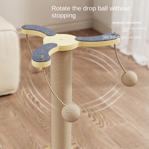 Griffoir pour chat en bois de pin massif avec espace de jeu à 360 degrés, pilier de griffonnage en forme de moulin à vent et conception anti-griffures - Product Image 4