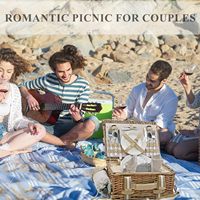YULIN JIAFU Grand Panier de Pique-Nique en Osier Ensemble de 4 Doublure Isolante Couverture Imperméable Pochette à Vin pour le Camping et les Activités de Plein Air Saint-Valentin