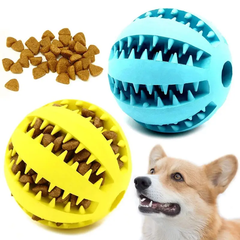 Natural Rubber Pet Dog Toys Dog Chew Toys Tooth Cleaning Treat Ball Extra-tough Interactive Elasticity Ball for Pet Accessories