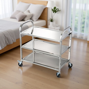 Chariot de service à 3 niveaux en acier inoxydable avec rotation à 360° °   Chariot à boissons mobile à roulettes universelles pour hôtel et <span class=keywords><strong>restaurant</strong></span> - Product Image 1