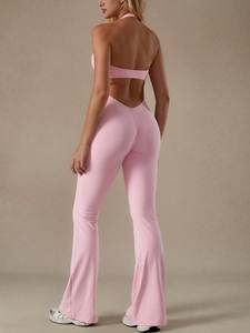 Tuta da Yoga con Logo personalizzato con scollo a V in pizzo monopezzo bella vita alta aderente tuta Fitness reversibile asciugatura rapida - Product Image 3