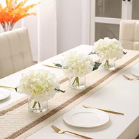 Rangkaian Bunga Hydrangea Sutra Buatan Krim dengan Vas Kaca Bening, Hiasan Bunga Palsu untuk Rumah, Pernikahan, Hari Valentine