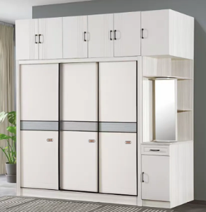 Armoire coulissante moderne blanche avec armoire supérieure et coin pour chambre principale, dressing, dressing intégré, rangement - Product Image 2