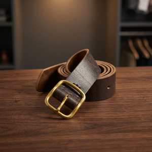 Ceinture en cuir de vachette carrée avec boucle en acier, 100% originale, faite à la main, qualité supérieure, pour homme, formelle, vintage, imperméable, confortable - Product Image 1