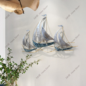 أفكار هدية للمنزل لغرفة المعيشة ، مركب معلق على الحائط ، ديكور منزلي ساحلي للشاطئ والشاطئ والمتوسطي على الحائط المعدني - Product Image 4