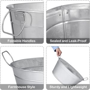 อ่างทำน้ำแข็งโลหะทนสนิมสำหรับงานปาร์ตี้ & งานกิจกรรมตู้แช่เครื่องดื่มความจุขนาดใหญ่พร้อมที่จับพกพาง่ายสำหรับการใช้งานในร่มและกลางแจ้ง - Product Image 5