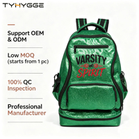 Sac de danse personnalisé pour femmes, style cheerleading universitaire, en polyester imperméable, avec compartiment à chaussures, logo personnalisé, faible MOQ, effet scintillant