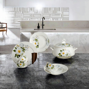 Juego de Vajilla de Porcelana Europea LOGO Wild Lily de 58 Piezas, Libre de BPA, Apto para Lavavajillas, Biodegradable, Juego de Utensilios Personalizables - Product Image 3