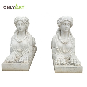 Onlyart diseño de fábrica y por encargo famoso antiguo jardín Parque piedra blanca mármol egipcio <span class=keywords><strong>esfinge</strong></span> escultura - Product Image 3