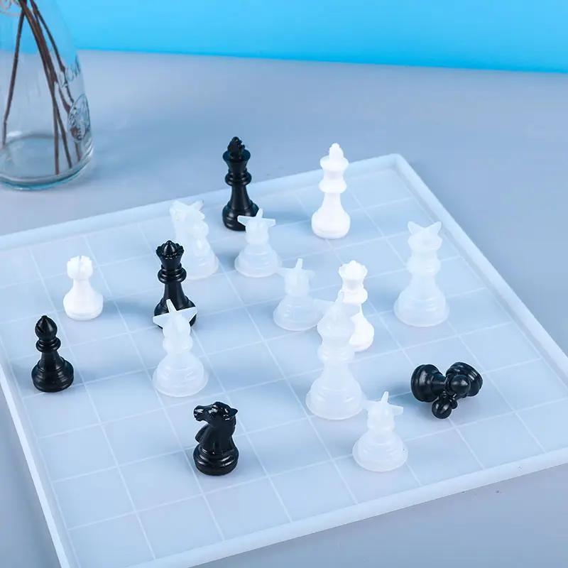 Molde de silicone 3D para xadrez, molde epóxi DIY caseiro de silicone em resina, mascote em promoção