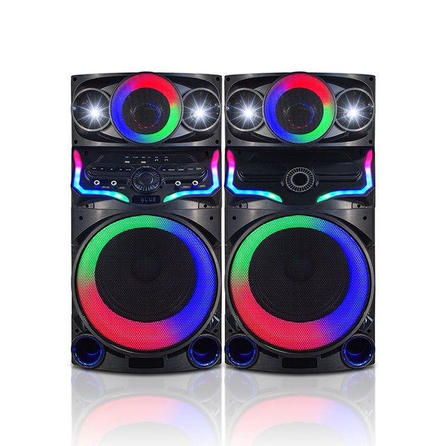 160W 2*12" Inch RGB LED Wood Party Speaker System with Wireless Mic & Remote