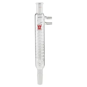 Condensador de reflujo de vidrio de borosilicato con junta 24/40 Gran capacidad de enfriamiento 125/175mm Longitud de la chaqueta Conexión de manguera de vidrio