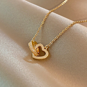 Collana di marca 151 da donna in acciaio inossidabile con catena a maglie Trendy a forma di cuore e gioielli di fascino Chic in pietra di zircone - Product Image 3