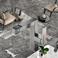 Robinet de lavabo moderne intelligent avec affichage numérique de la température, en laiton et céramique, monotrou, chaud/froid, gris anthracite, pour salle de bain