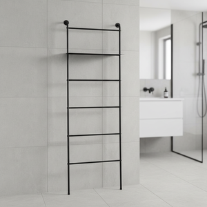 Étagère à serviettes moderne en fer noir avec un rangement pratique pour la salle de bain pour les serviettes et les accessoires - Product Image 1