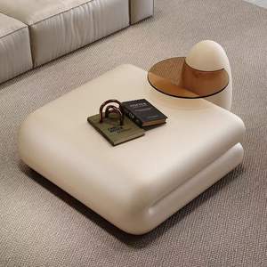 Square Coffee <b>Table</b> Resin Cream Color Modern Design Living Room Furniture - Product Image 1