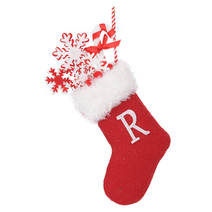Red Faux Fur Christmas Stocking Ornament <b>Initial</b> Letter R Hanging Decoration for Fireplace Mantel Retail Wholesale - Product Image 2