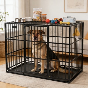 Çiğnemeye Dayanıklı Metal Köpek Kafesi, Üstü Açık Büyük Köpek Kulübesi, Çıkarılabilir Tepsili - Product Image 1