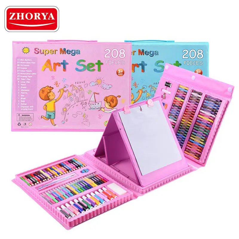 Zhorya Set kuas cat grafiti anak, krayon minyak spidol pensil warna gambar lukisan mainan seni Set wadah