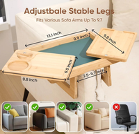 Nouvelle conception, plateau de canapé réglable 4 en 1 en bambou, table d'accoudoir de canapé avec rotation à 360° °   Support de téléphone rotatif et porte-gobelet